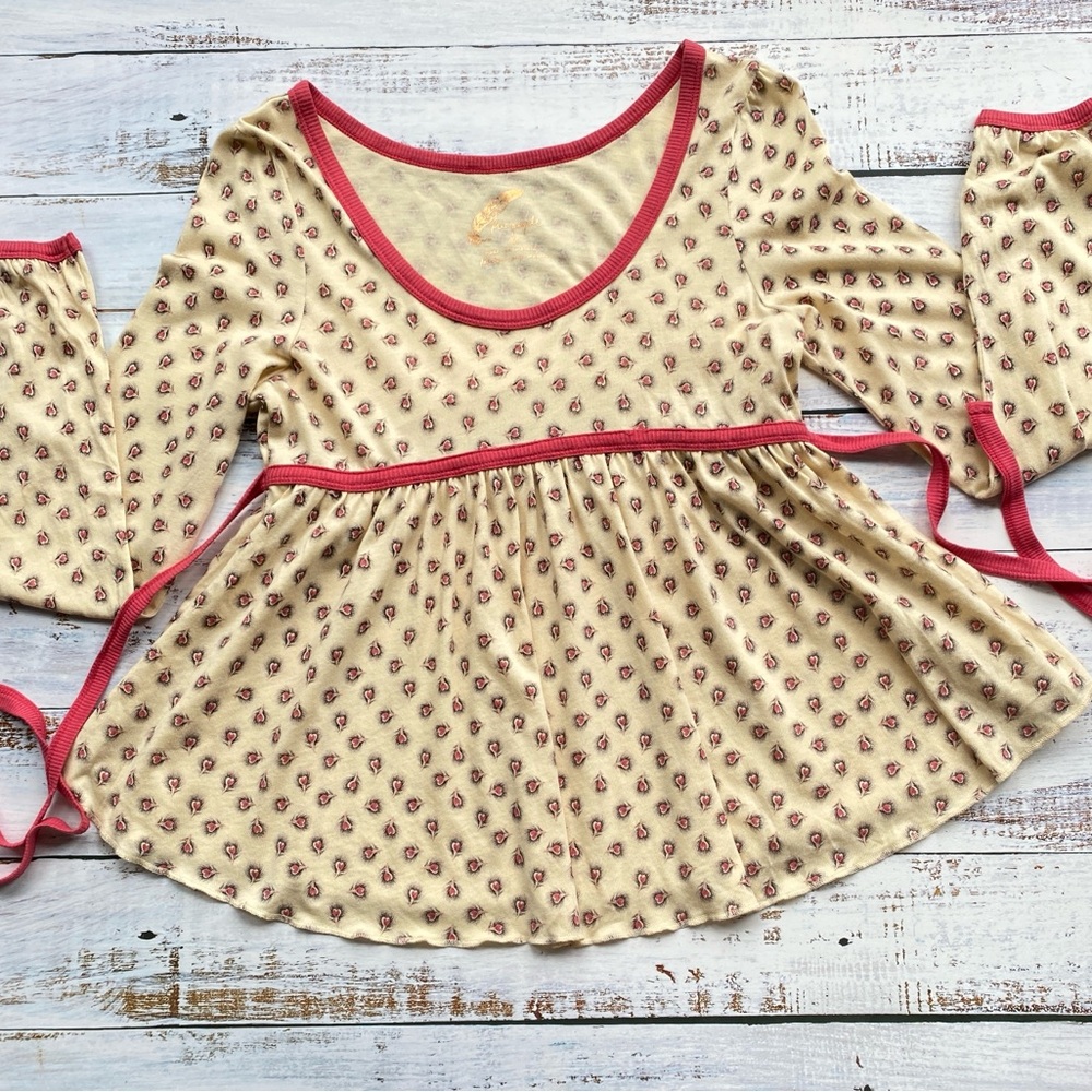 Free People Peasant Print Top Empire Waist Scoop Neck Peplum Ties Womens S P